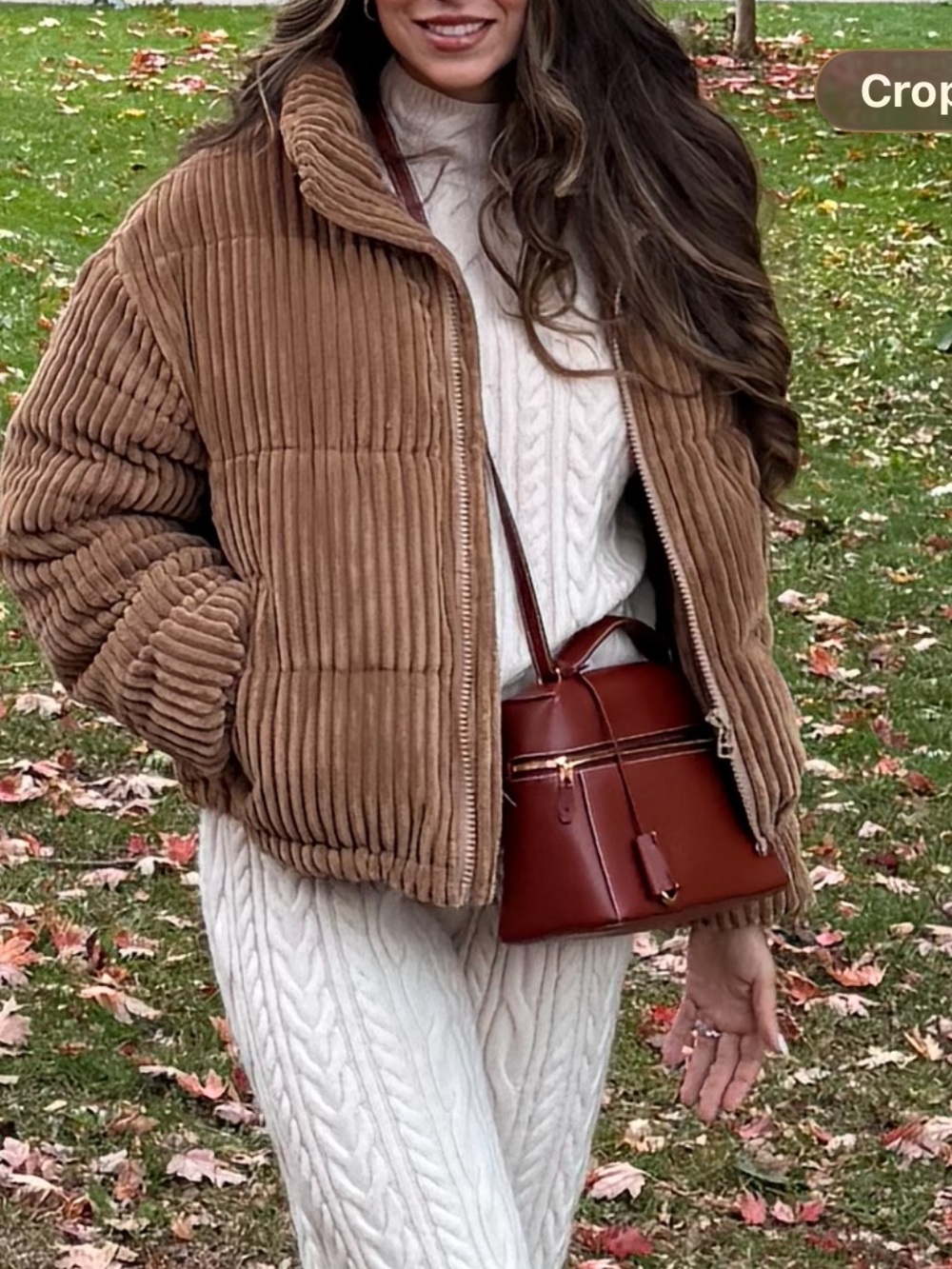 Oak + Fort Ribbed Corduroy Puffer Jacket in Brown